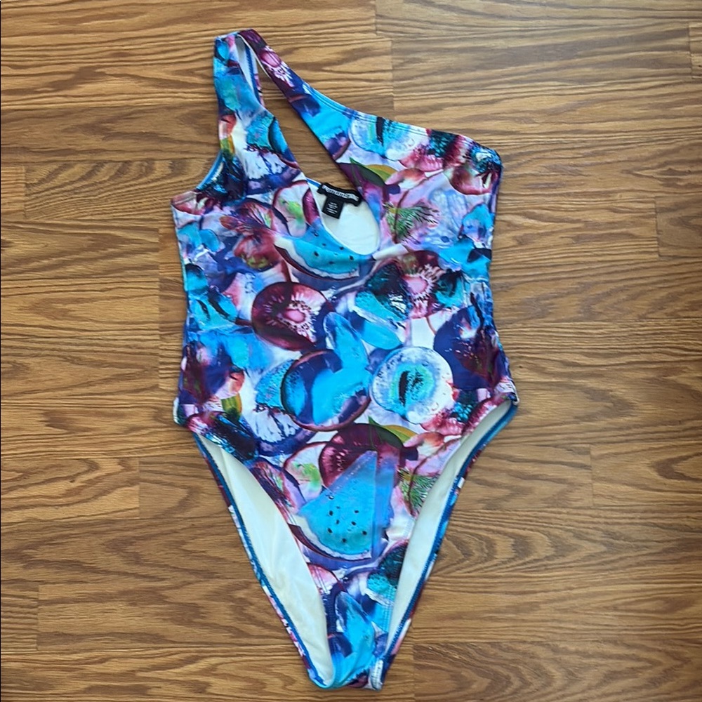 PrettyLittleThing Blue and Purple One Piece Swimsuit with Glossy Finish